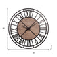 59" Black And Brown Metal and Solid Wood Skeleton Circle Wall Clock