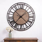 59" Black And Brown Metal and Solid Wood Skeleton Circle Wall Clock