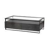 30" Clear And Black Glass Rectangular Coffee Table With Four Drawers And Shelf