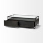 30" Clear And Black Glass Rectangular Coffee Table With Four Drawers And Shelf