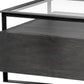 30" Clear And Black Glass Rectangular Coffee Table With Four Drawers And Shelf