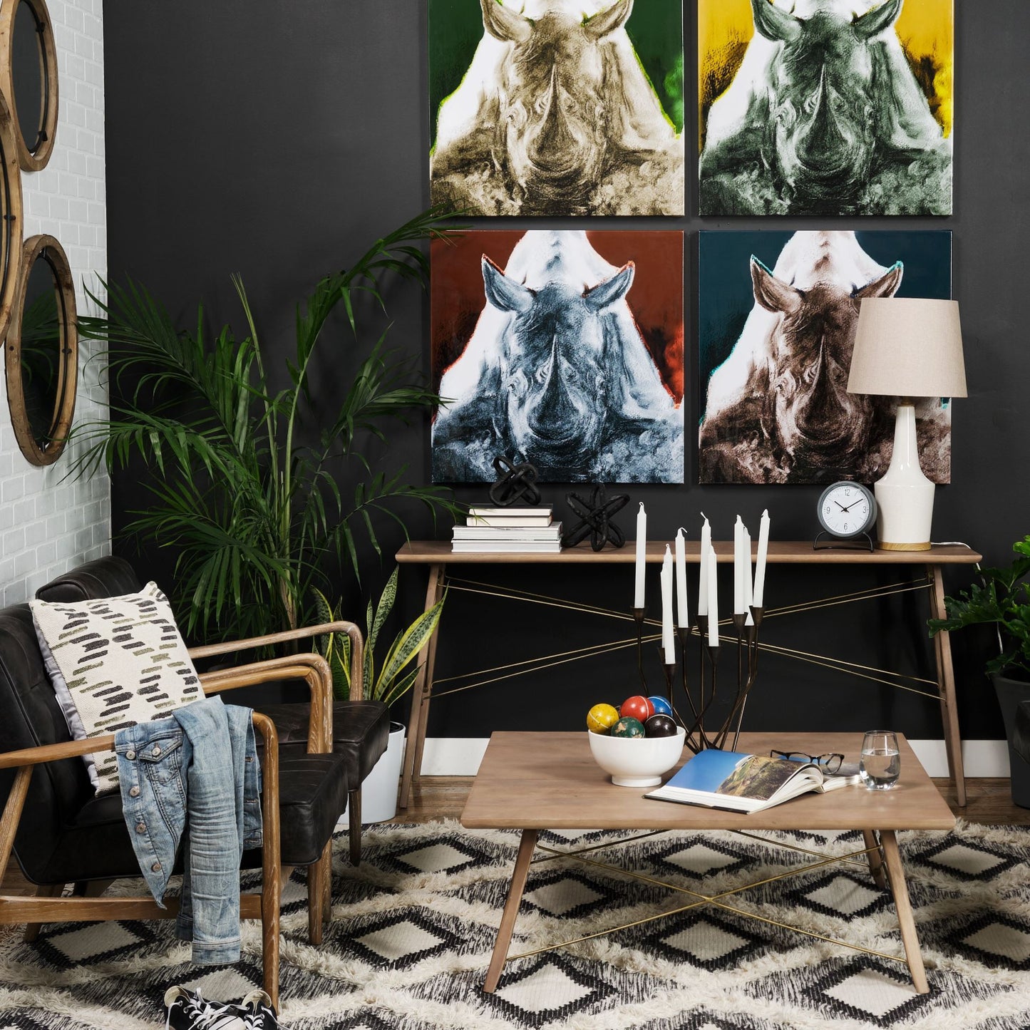 40" Brown and Black Solid Wood and Metal Square Coffee Table