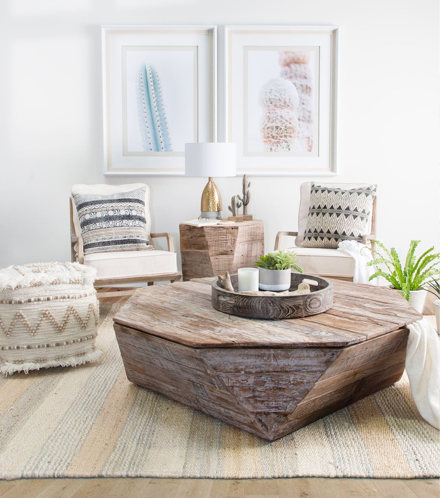 49" Natural Wood Octagon Distressed Lift Top Abstract Coffee Table