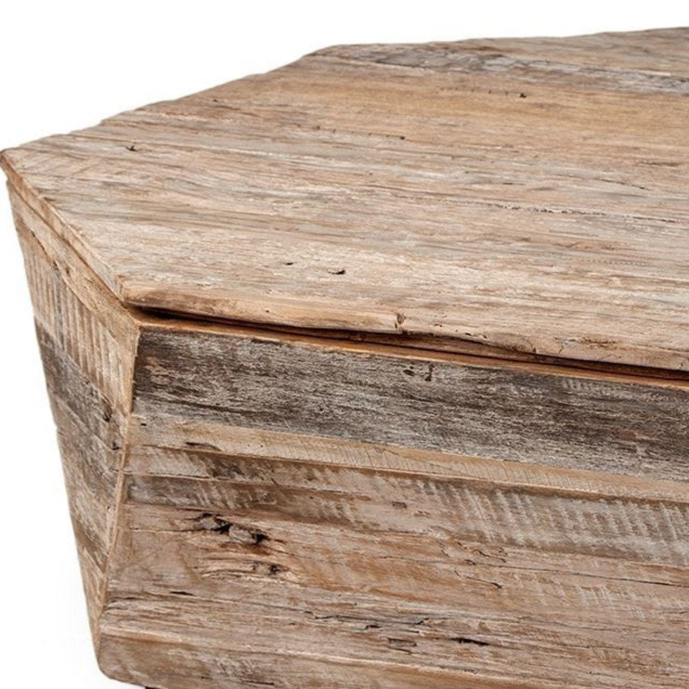 49" Natural Wood Octagon Distressed Lift Top Abstract Coffee Table
