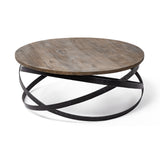 41" Brown and Black Solid Wood and Metal Round Coffee Table