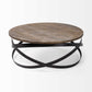 41" Brown and Black Solid Wood and Metal Round Coffee Table