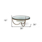 36" Brown and Gold Wood and Metal Round Coffee Table With Shelf