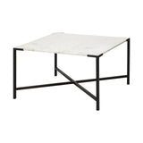 30" Black And White Genuine Marble and Metal Square Cross Legs Coffee Table