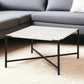 30" Black And White Genuine Marble and Metal Square Cross Legs Coffee Table