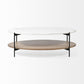 48" Brown and Black Genuine Marble and Metal Oval Coffee Table With Shelf