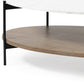 48" Brown and Black Genuine Marble and Metal Oval Coffee Table With Shelf