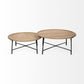 Set of Two Brown and Black Solid Wood and Iron Round Nested Coffee Tables