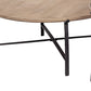 Set of Two Brown and Black Solid Wood and Iron Round Nested Coffee Tables