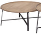 Set of Two Brown and Black Solid Wood and Iron Round Nested Coffee Tables