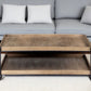 46" Natural and Black Solid Wood and Metal Coffee Table With Shelf
