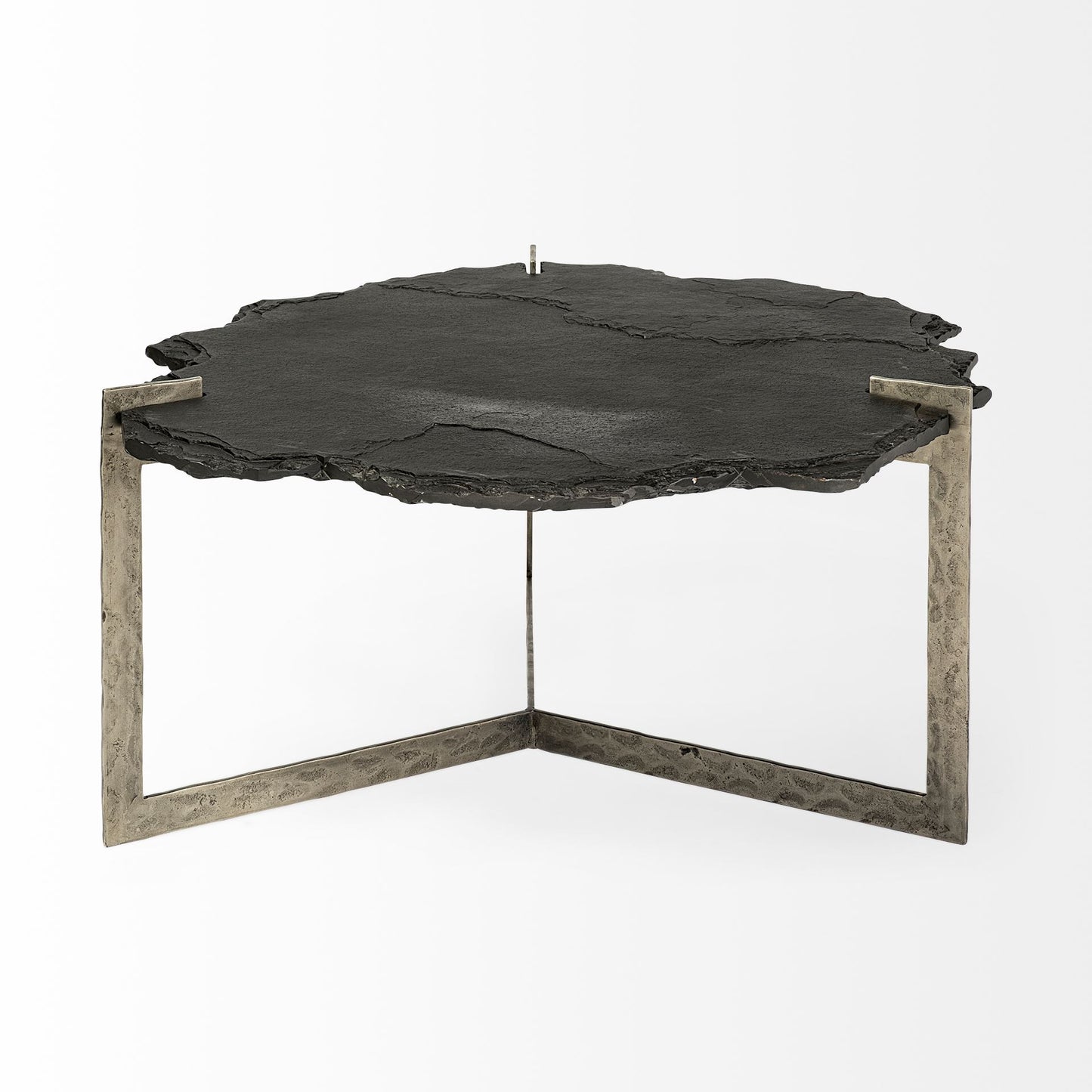 40" Black and Gold Stone and Iron Free Form Distressed Coffee Table