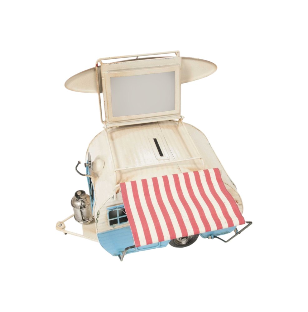 3.5" X 2.5" Blue And White Distressed Metal Tabletop Picture Frame