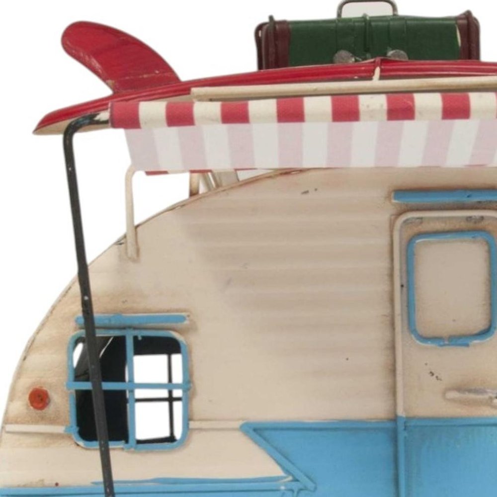 3.5" X 2.5" Blue And White Distressed Metal Tabletop Picture Frame