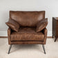 33" Brown Genuine Leather and Solid Wood Distressed Arm Chair