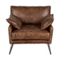 33" Brown Genuine Leather and Solid Wood Distressed Arm Chair