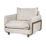 42" Cream and Brown Linen Club Chair