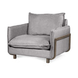 42" Gray and Brown Linen Arm Chair