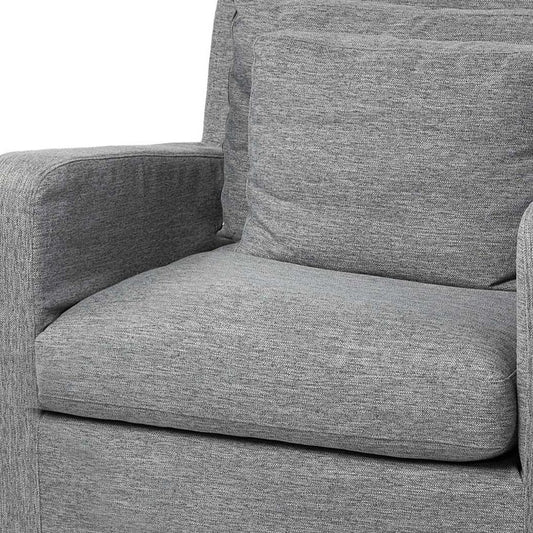 38" Gray and Brown Linen Arm Chair