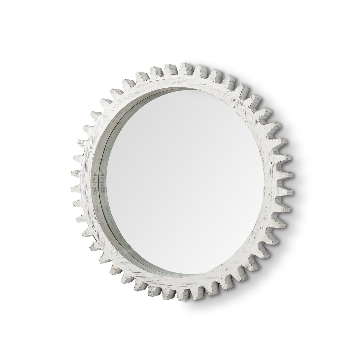 35" White Abstract Wood Framed Accent Mirror