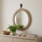 44" Brown Round Wood Framed Rope Hanging Accent Mirror