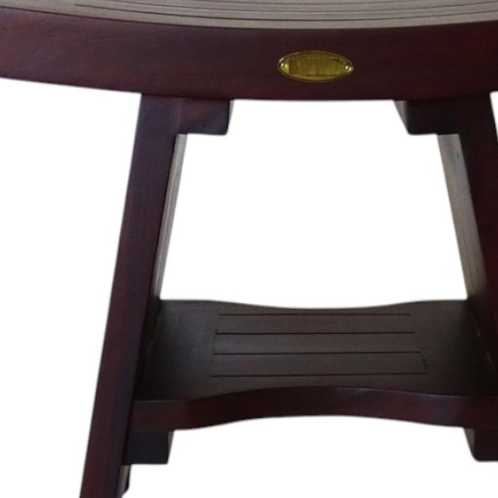 Compact Curviliniear Teak Shower Outdoor Bench With Shelf In Brown Finish