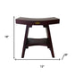 Compact Curviliniear Teak Shower Outdoor Bench With Shelf In Brown Finish