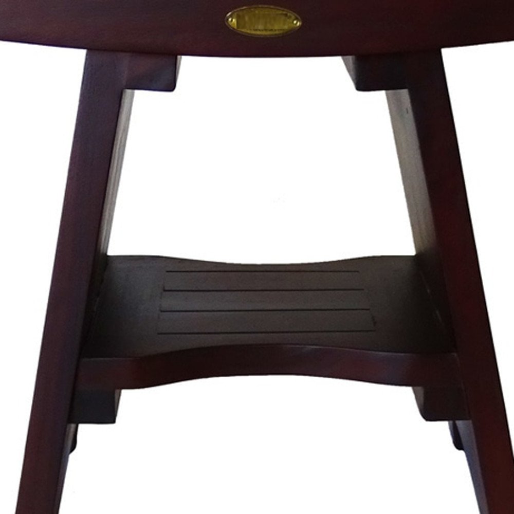 Compact Curviliniear Teak Shower Outdoor Bench With Shelf In Brown Finish