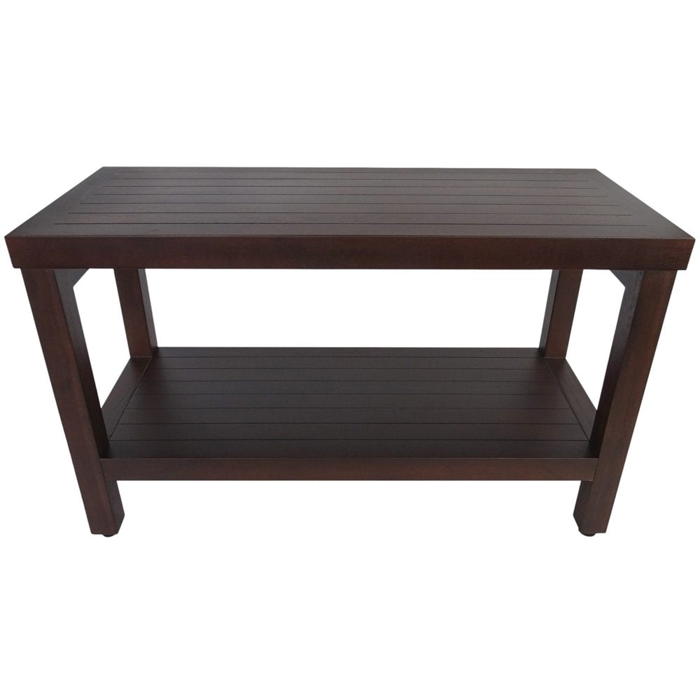 Rectangular Teak Shower Stool Or Bench With Shelf In Brown Finish