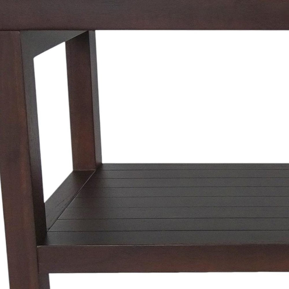 Rectangular Teak Shower Stool Or Bench With Shelf In Brown Finish