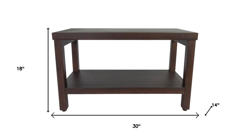 Rectangular Teak Shower Stool Or Bench With Shelf In Brown Finish