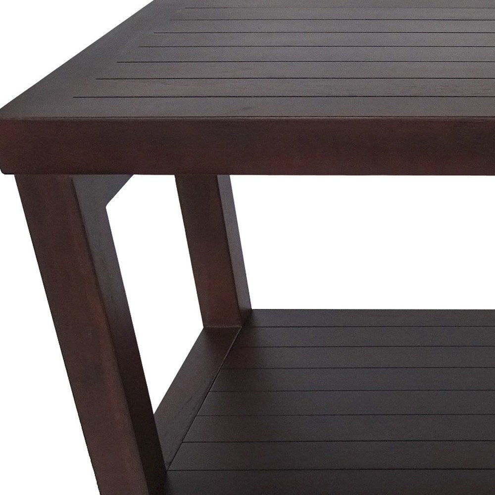 Rectangular Teak Shower Stool Or Bench With Shelf In Brown Finish