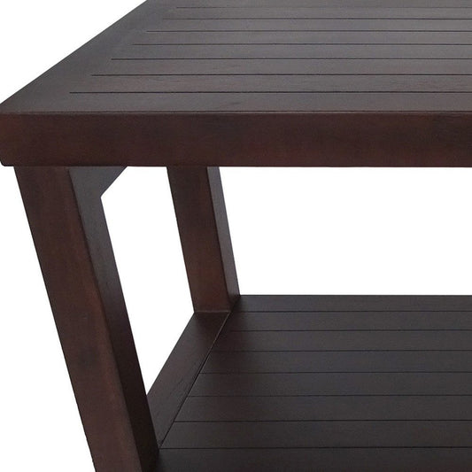 Rectangular Teak Shower Stool Or Bench With Shelf In Brown Finish
