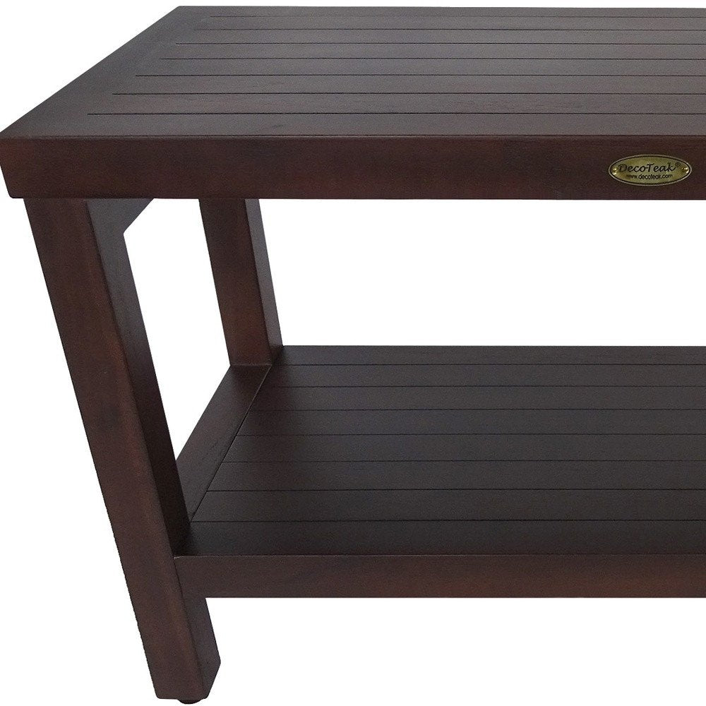 Rectangular Teak Shower Stool Or Bench With Shelf In Brown Finish