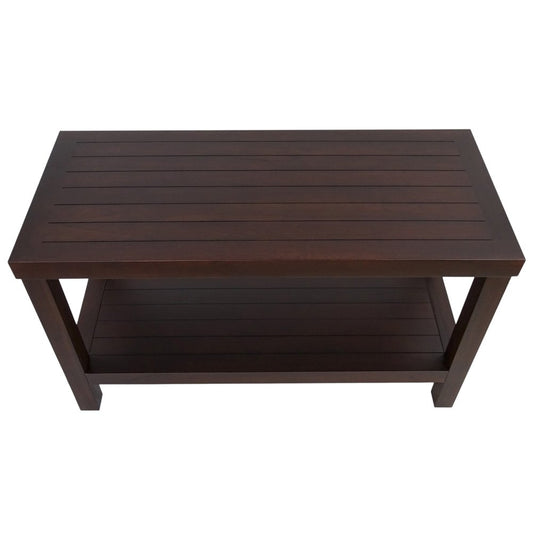 Rectangular Teak Shower Stool Or Bench With Shelf In Brown Finish