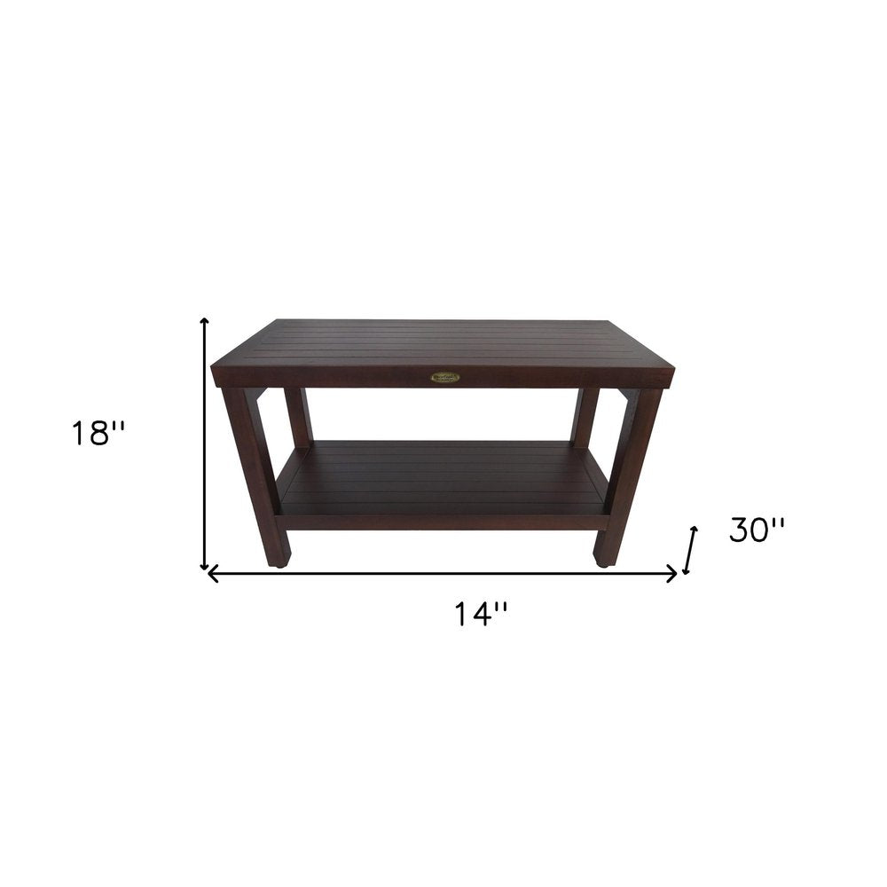 Rectangular Teak Shower Stool Or Bench With Shelf In Brown Finish