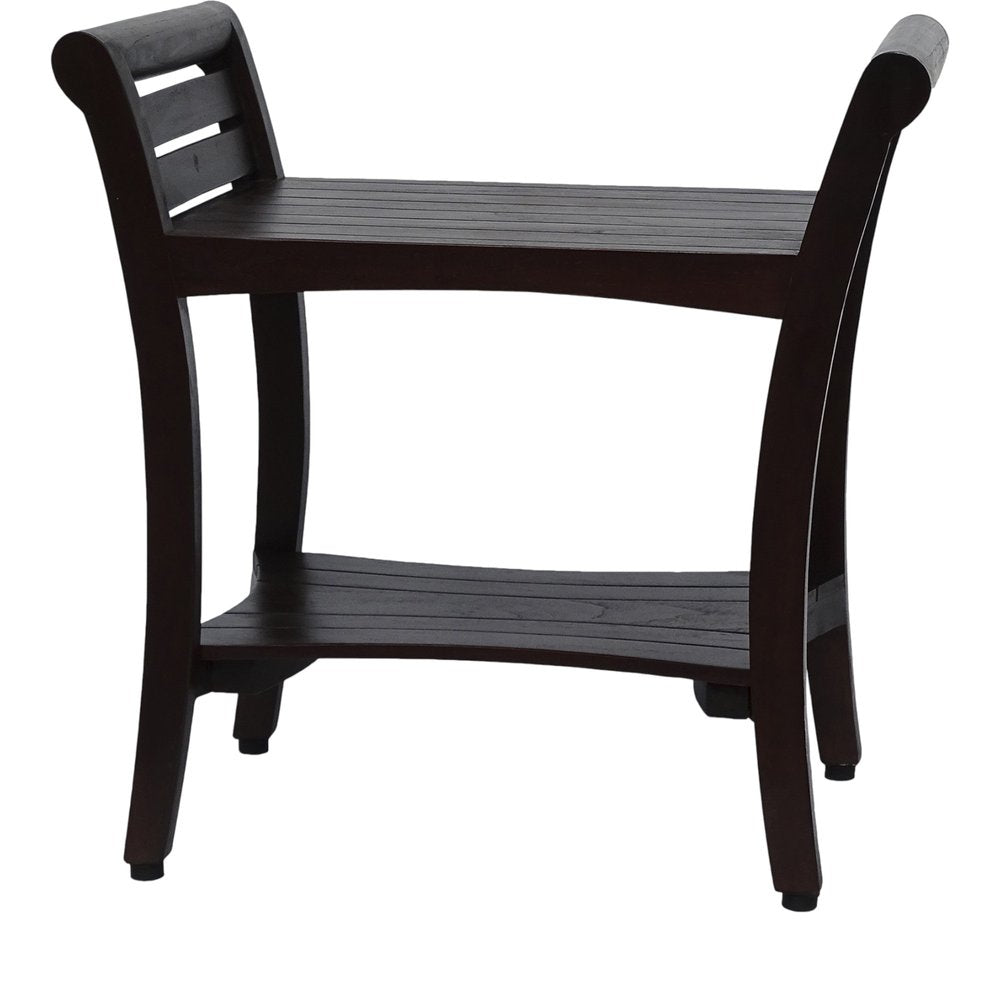 Contemporary Teak Shower Bench With Handles In Dark Brown