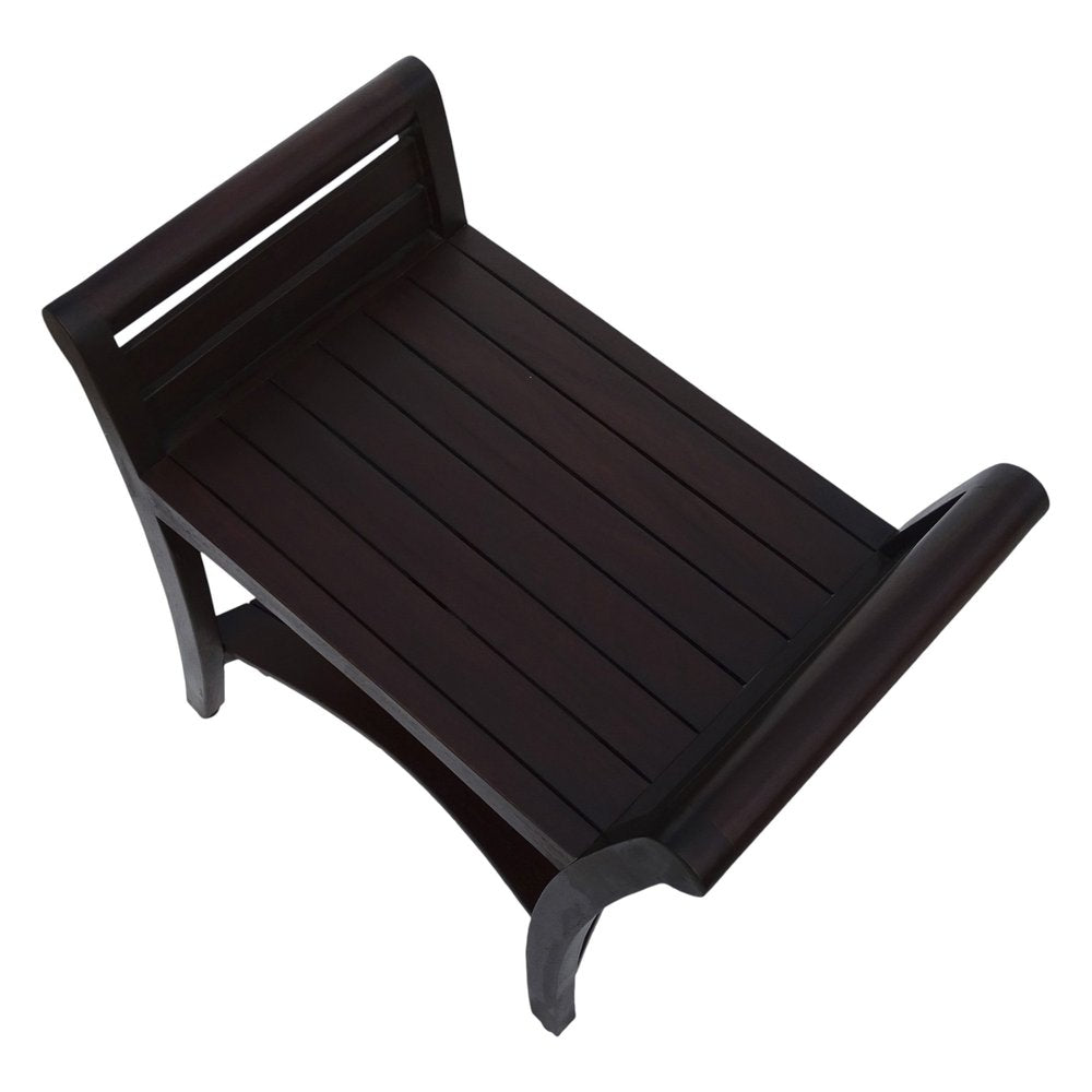 Contemporary Teak Shower Bench With Handles In Dark Brown