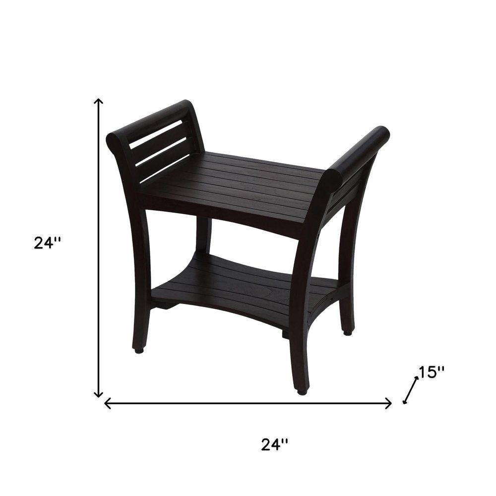 Contemporary Teak Shower Bench With Handles In Dark Brown
