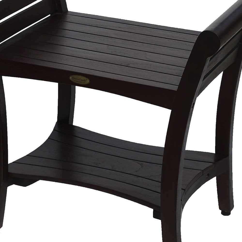 Contemporary Teak Shower Bench With Handles In Dark Brown