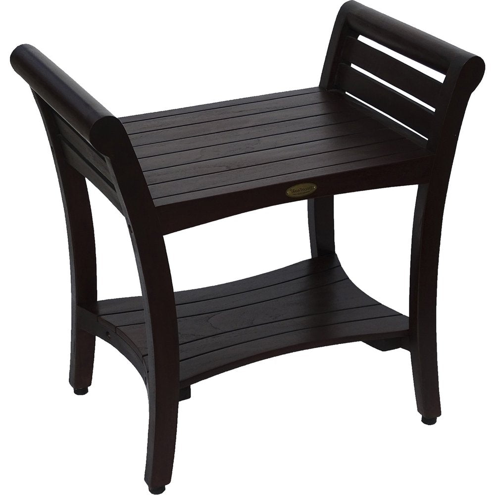 Contemporary Teak Shower Bench With Handles In Dark Brown