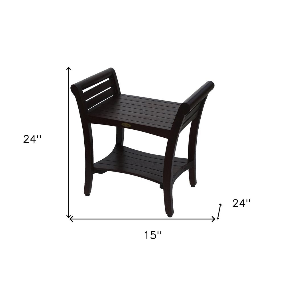 Contemporary Teak Shower Bench With Handles In Dark Brown