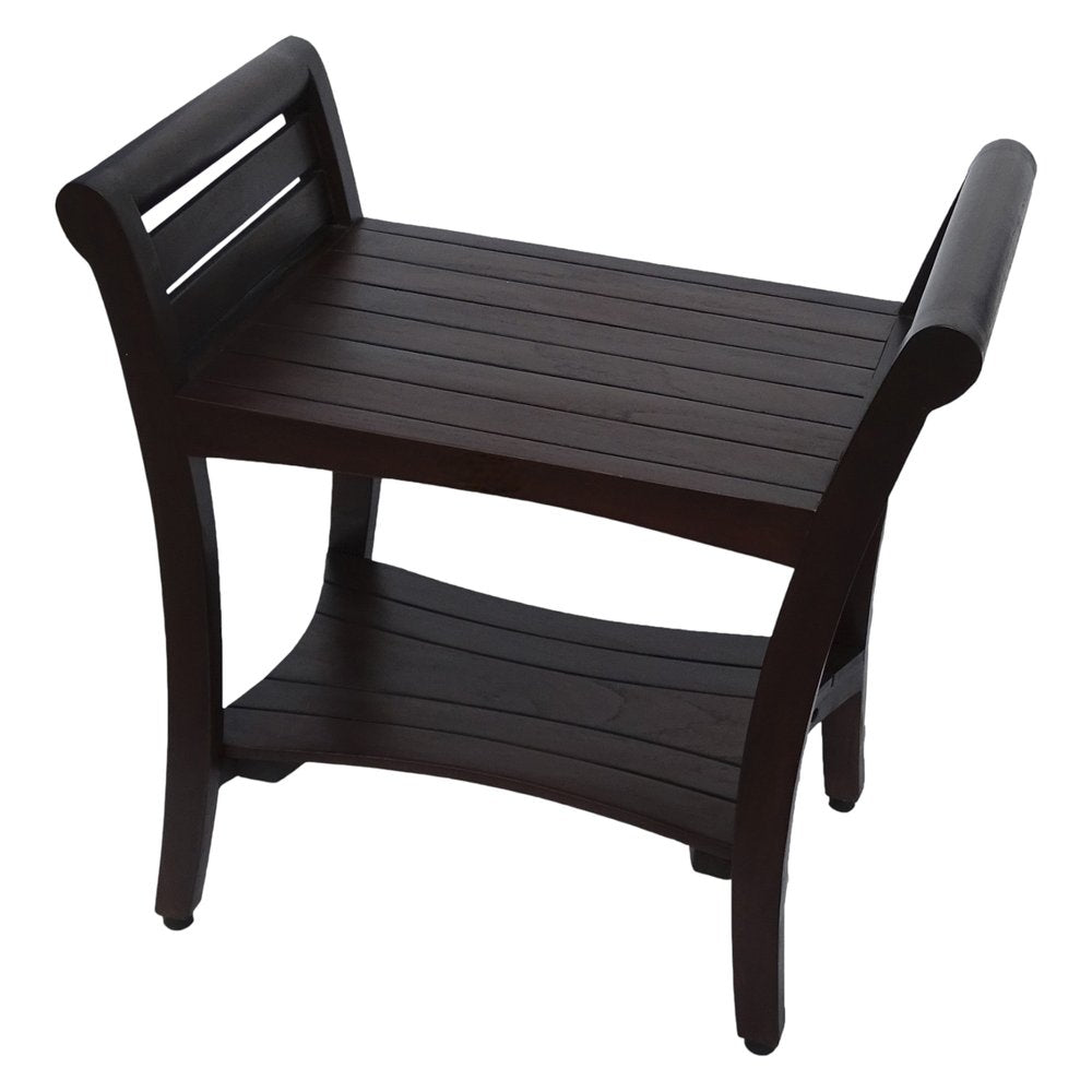 Contemporary Teak Shower Bench With Handles In Dark Brown
