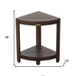 Compact Triangular Teak Shower Outdoor Bench With Shelf In Brown Finish