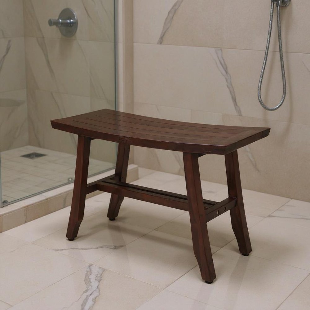 24" Dark Brown Solid Teak Wood Shower Bench