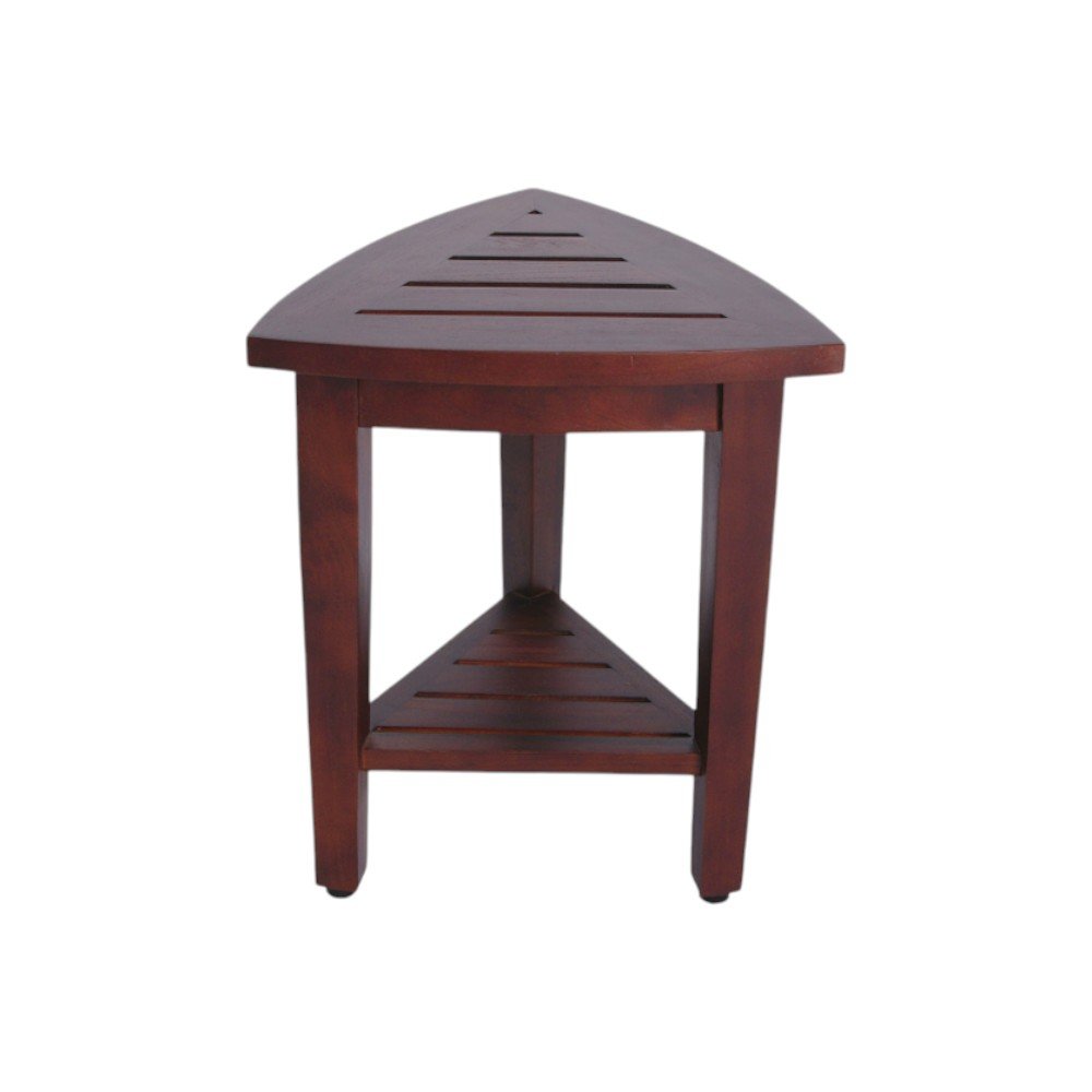 Compact Teak Corner Shower  Outdoor Bench With Shelf In Brown Finish